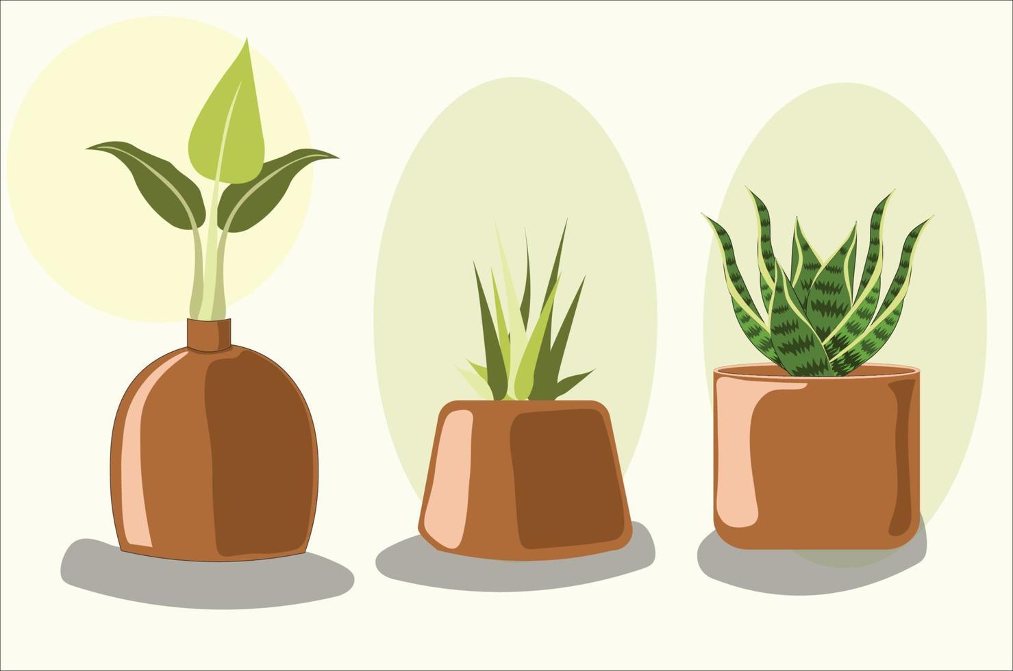 Pot and Plants Illustration.  Vector green plant in pot.