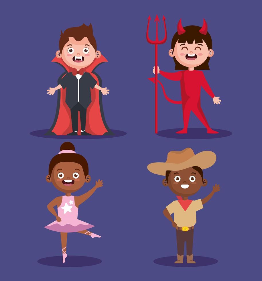 conjunto de niños de halloween vector