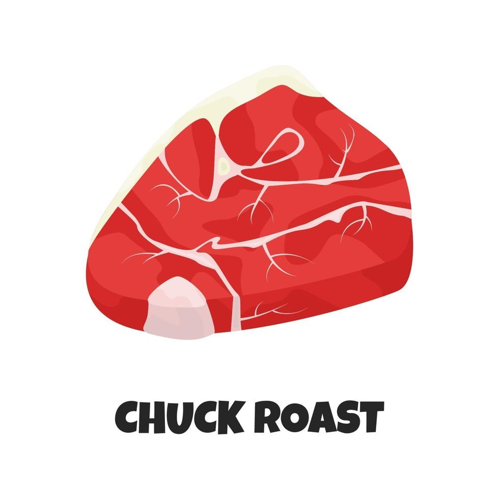 Vector Realistic Illustration of Chuck Roast. Concept Design Beef Meat Parts. Ingredient of Uncooked Veal for Carnivore Diet. Template for Meat Business Shop, Market, Restaurant, Banner, Poster