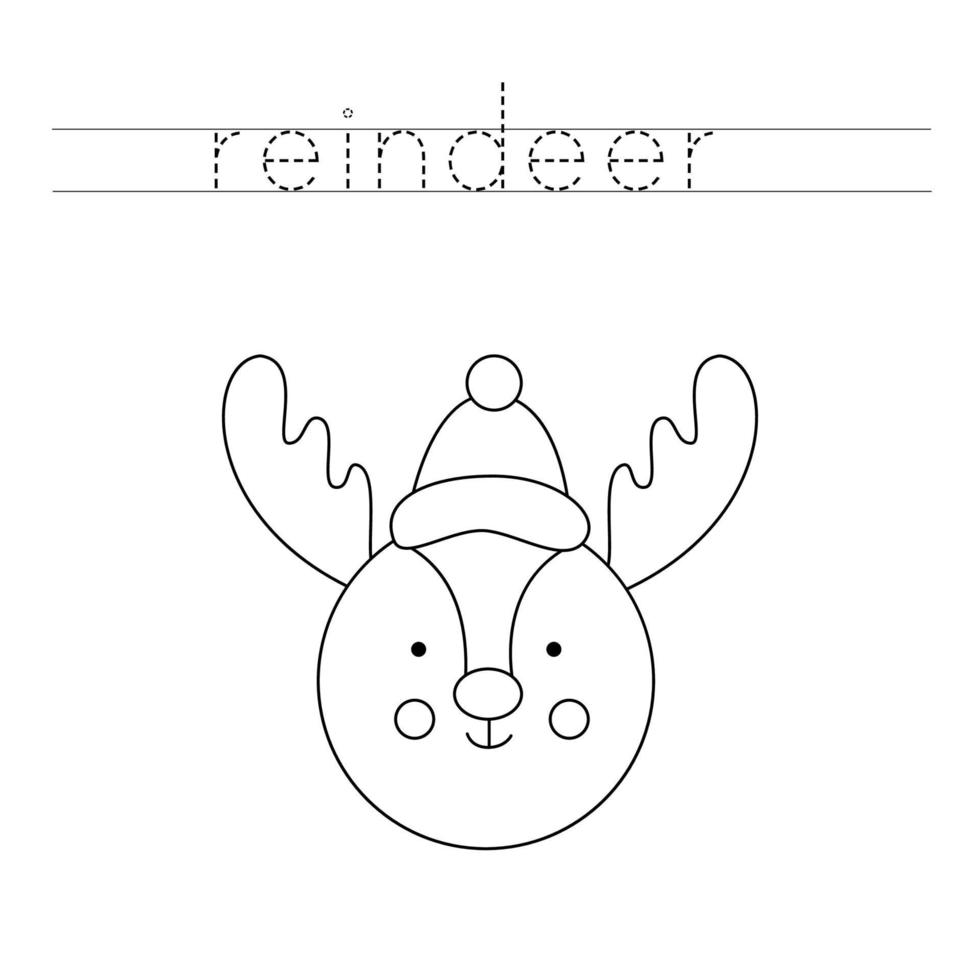 Trace the letters and color reindeer. Handwriting practice for kids. vector