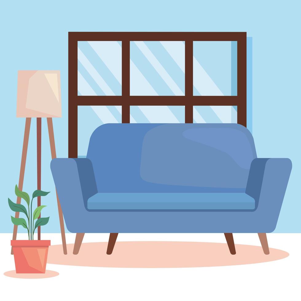 blue sofa and houseplant vector