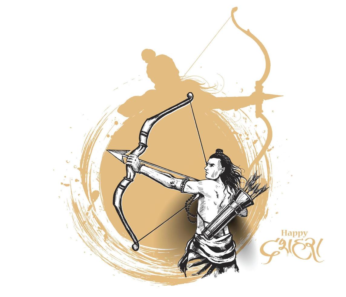 Lord Rama with Arrow with Happy Dussehra, Vector illustration.