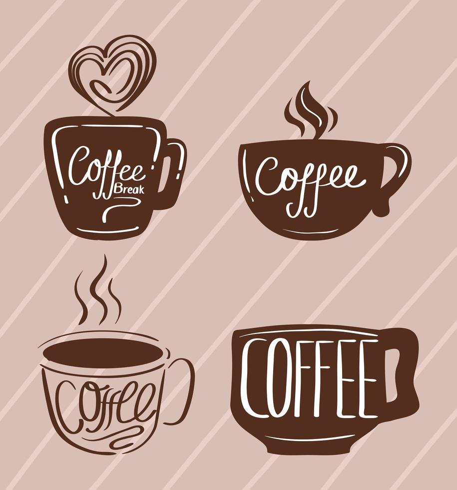 icons with cups of coffee vector