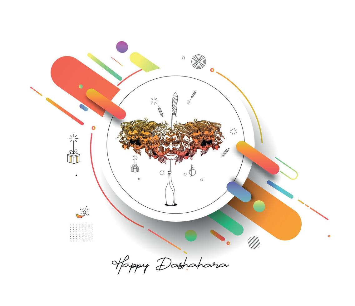 Abstract Rocket firecrackers in a pot with Ravana ten heads with text Happy Dussehra - Poster Banner Vector Design.