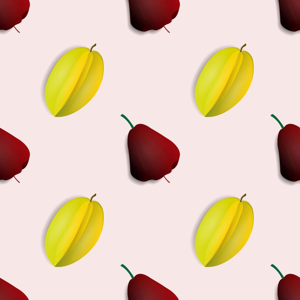 Diseño de patrones sin fisuras de carambola amarilla y fruta de guayaba de agua. sobre un fondo blanco. papel tapiz de frutas moderno y listo para imprimir sobre tela. ilustración vectorial vector