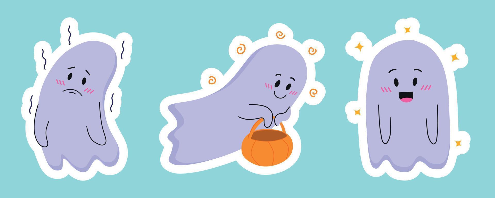 A set of stickers in the form of good ghosts for the Halloween holiday. vector