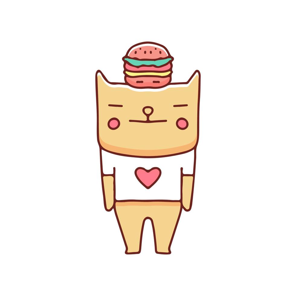Bored cat with burger on head illustration. Vector graphics for t-shirt prints and other uses.