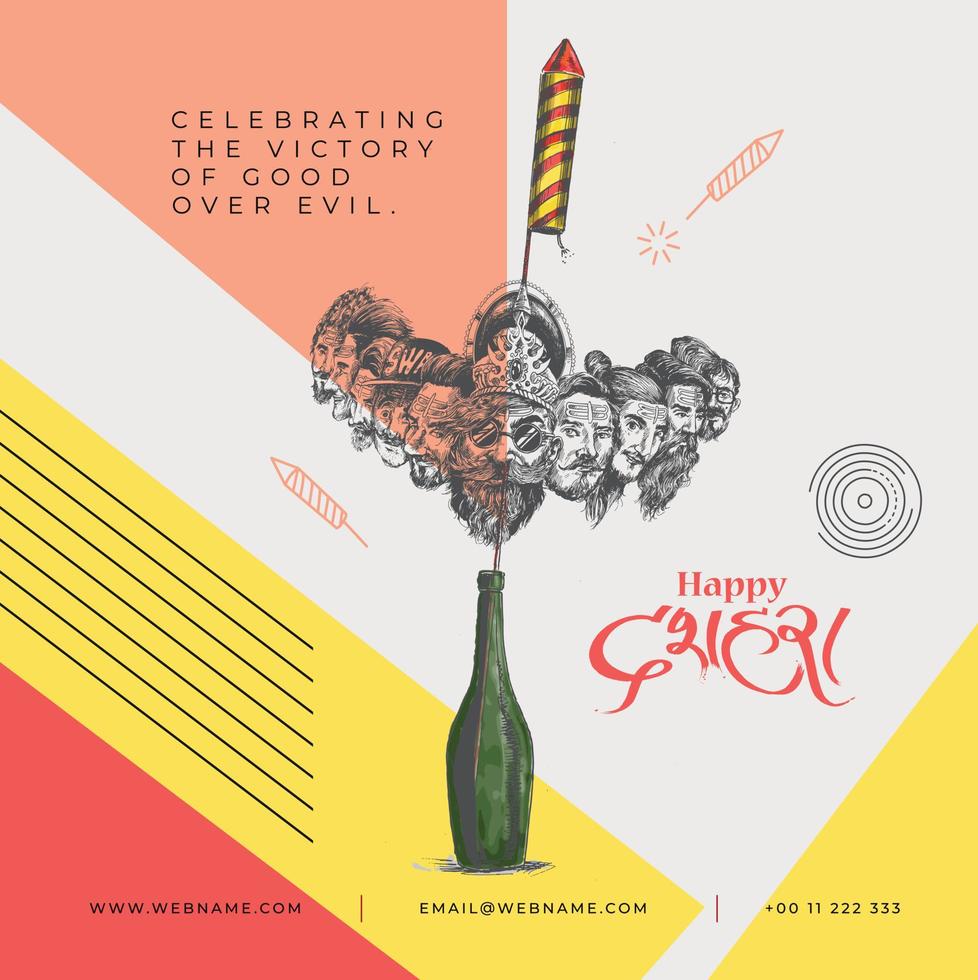 Dussehra Festival Digital Concept Instagram and Social Media Post Banner Template. vector