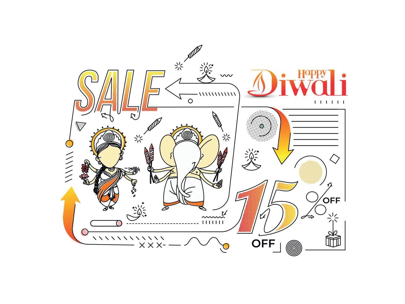 cartel de banner de venta de feliz diwali, ilustración vectorial. vector