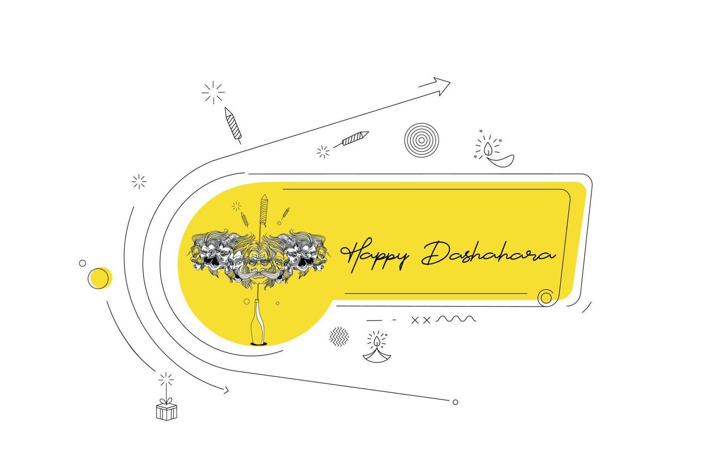 Abstract Rocket firecrackers in a pot with Ravana ten heads with text Happy Dussehra - Poster Banner Vector Design.