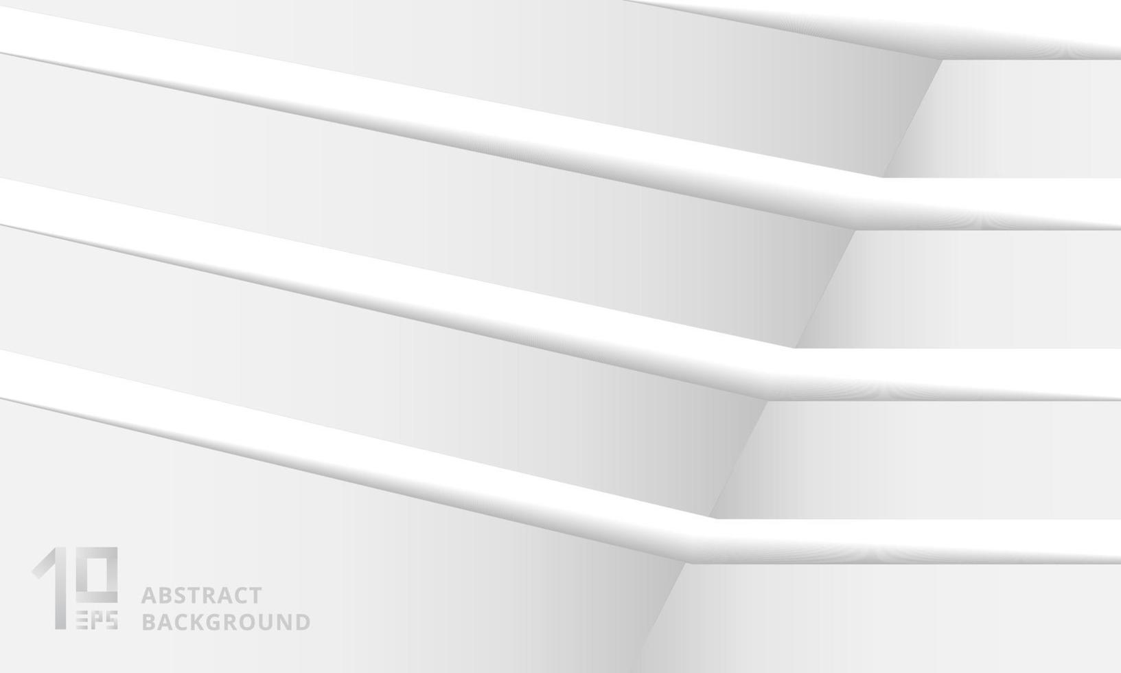 Abstract striped white band structure corner background with shadow. vector