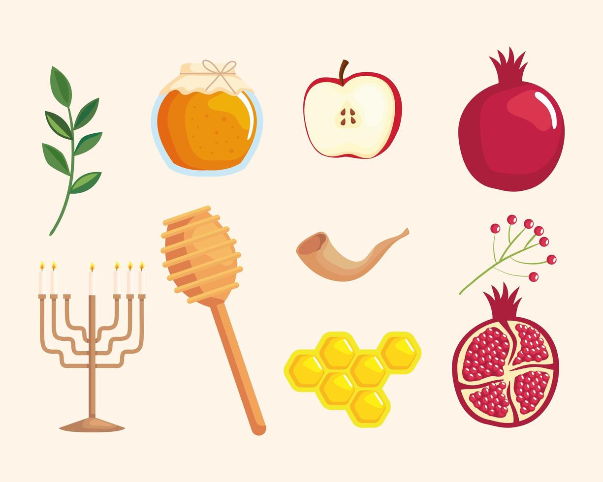 shana tova establecer iconos vector