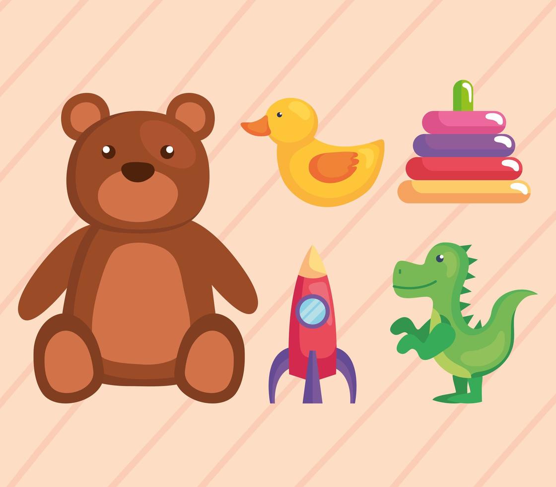 five kids toys icons vector