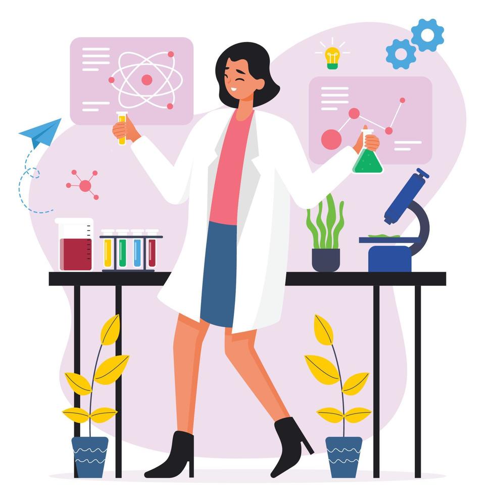 Female Scientist Character in Laboratory vector