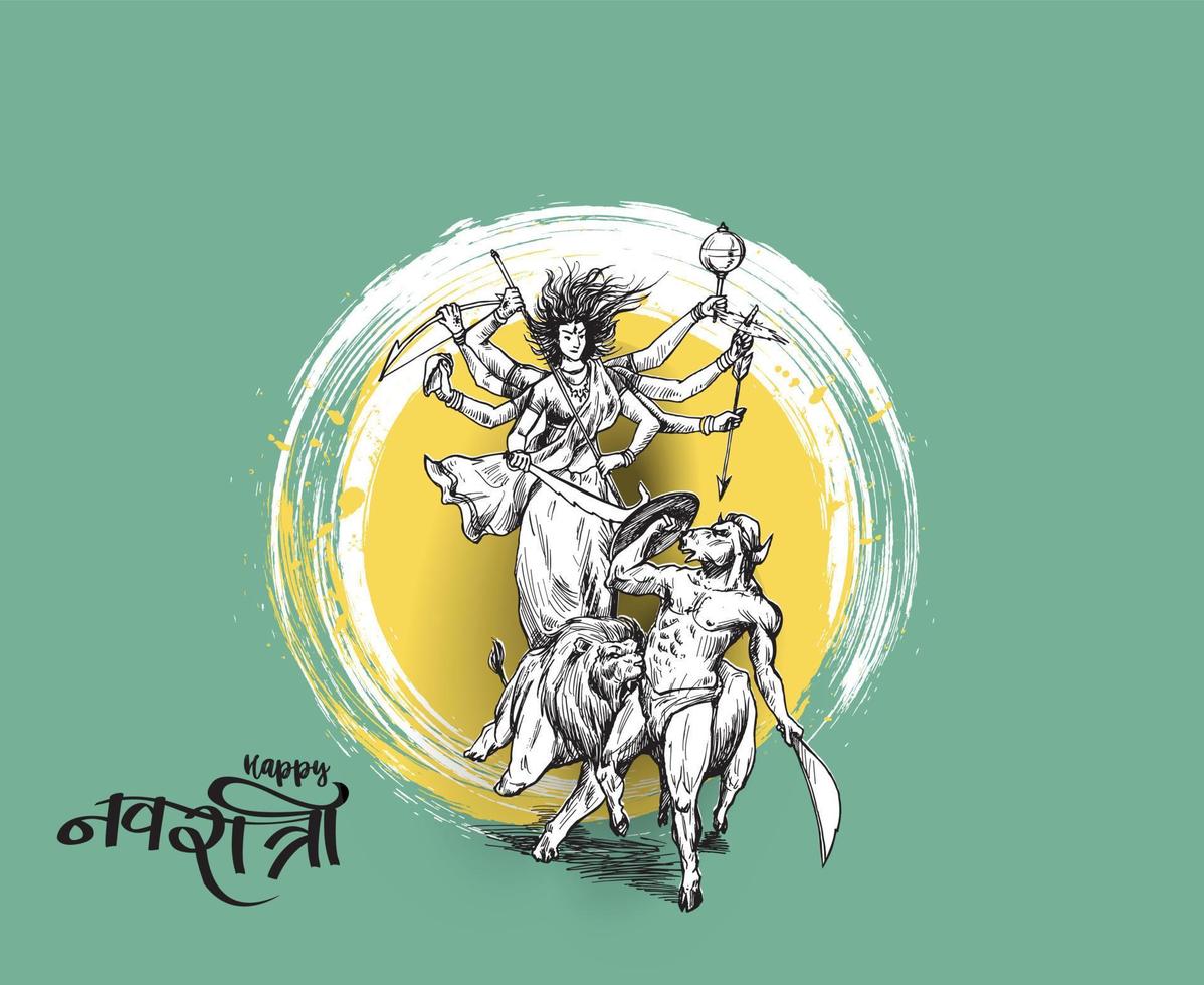 Happy Durga Puja festival India holiday background, Hand Drawn Sketch Vector illustration.