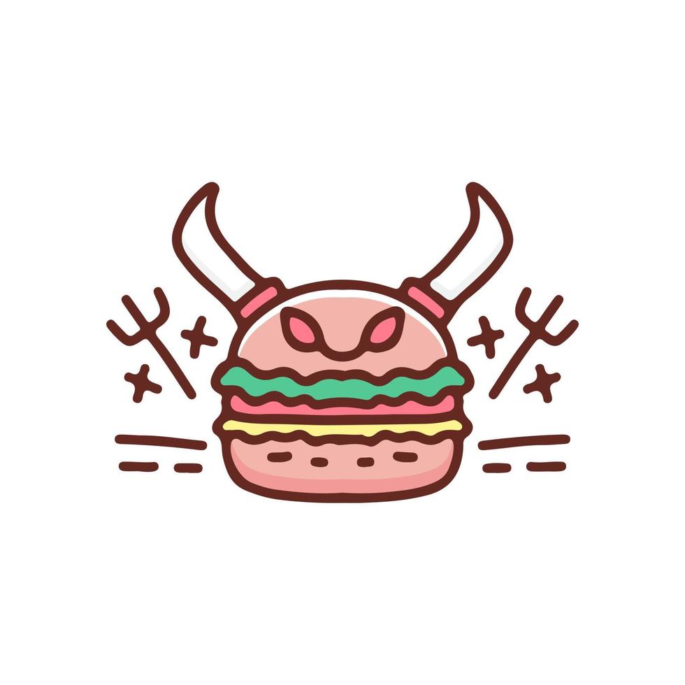 Devil burger with trident illustration. Vector graphics for t-shirt prints and other uses.