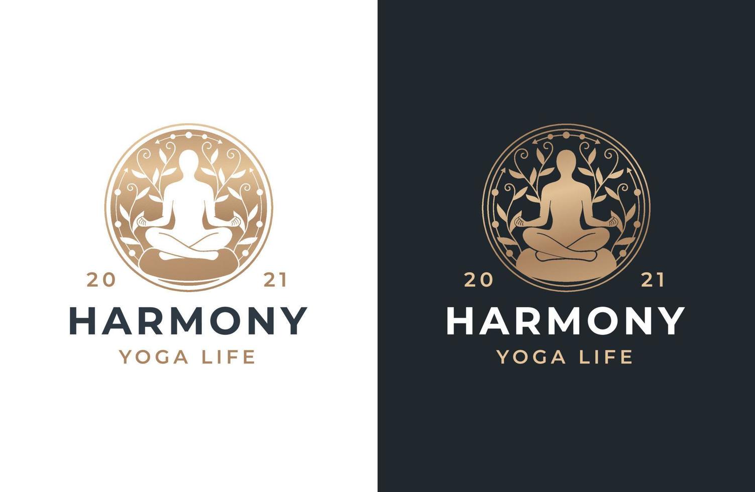silhouette of a meditation person sitting on a rock logo design vector