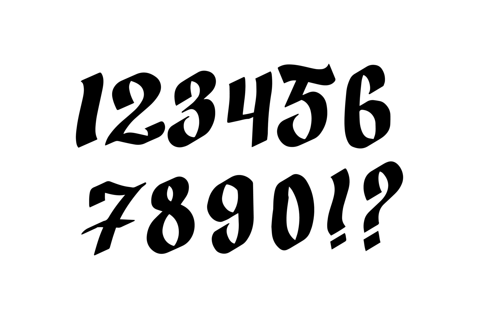Gothic numbers from 1 to 9. Handwritten stock lettering typography