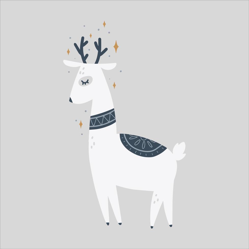 Cute Christmas deer. Vector print in scandinavian style. Hand drawn vector illustration for posters, cards, t-shirts.