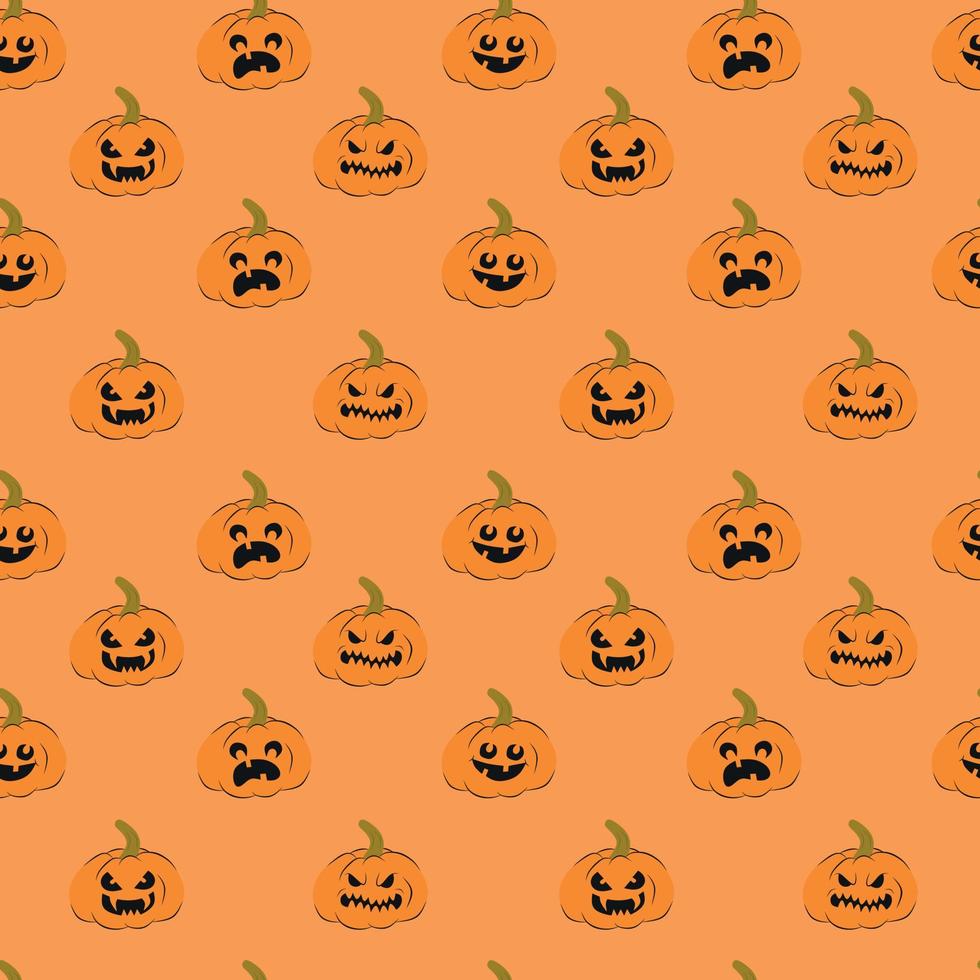 Vector seamless Halloween background template with emotional pumpkin