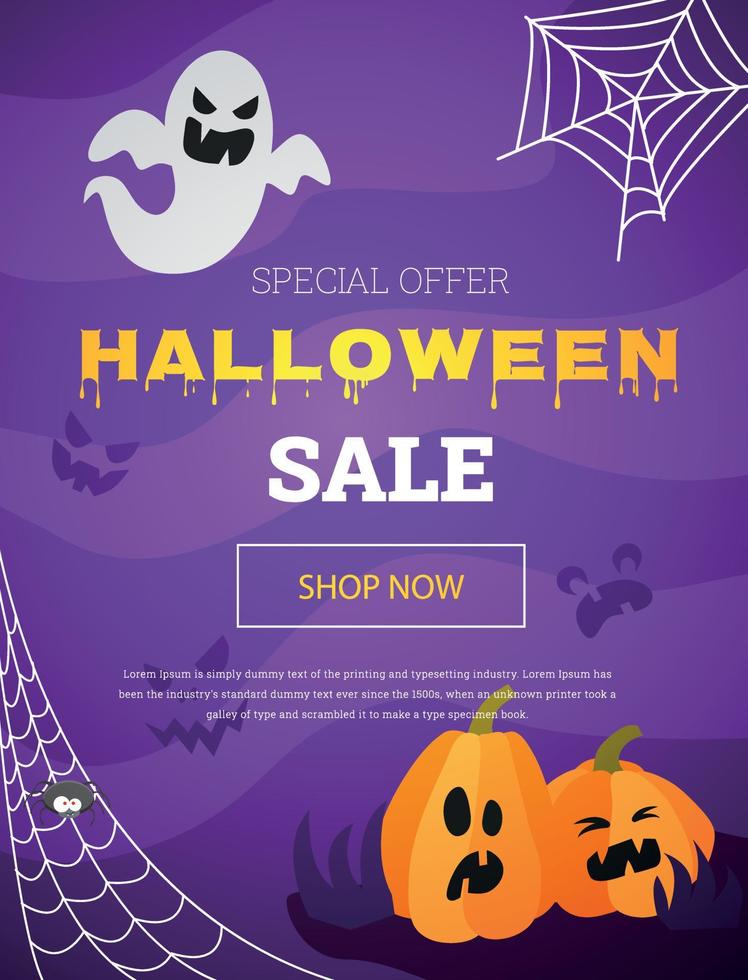 Vector banner with a pumpkin and a ghost for a Halloween sale