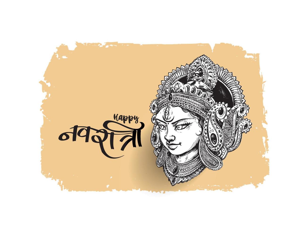 maa durga face y kalash con texto hindi happy navratri background. vector