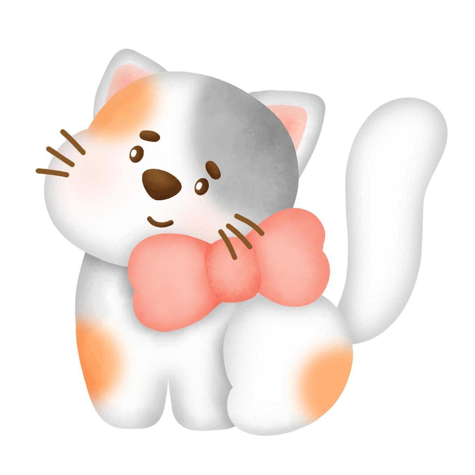 Hand drawn watercolor cute cat greeting card. vector