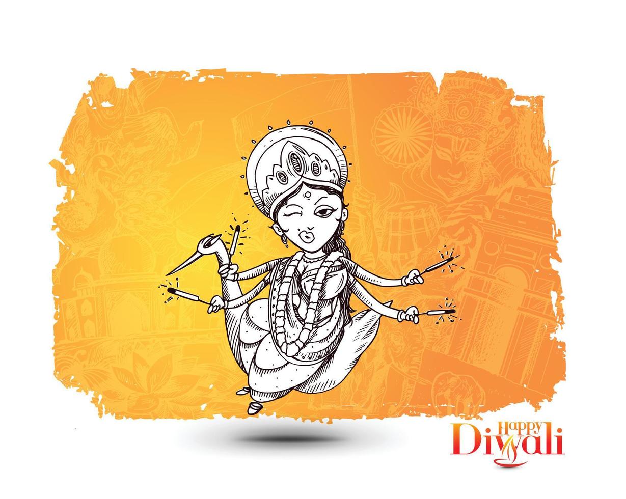 Hindu God Laxmi with text of Happy Diwali Festival, Hand Drawn Sketch  Vector illustration. 4224802 Vector Art at Vecteezy