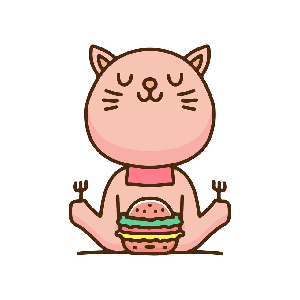 lindo gato listo para comer ilustración de hamburguesa. gráficos vectoriales para estampados de camisetas y otros usos. vector