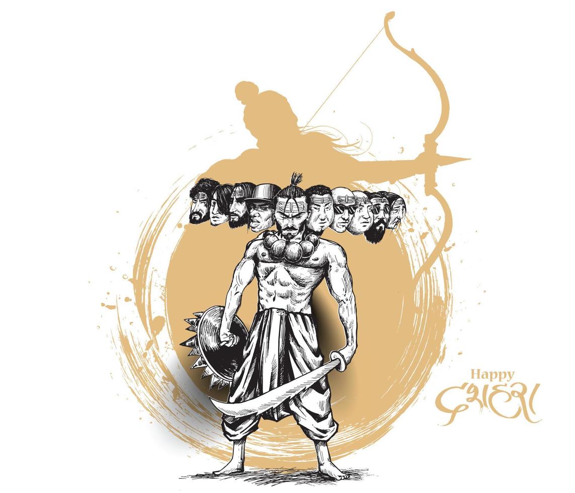 Dussehra celebration - Ravana with Sword, Hand Drawn Sketch Vector  illustration. 4224814 Vector Art at Vecteezy
