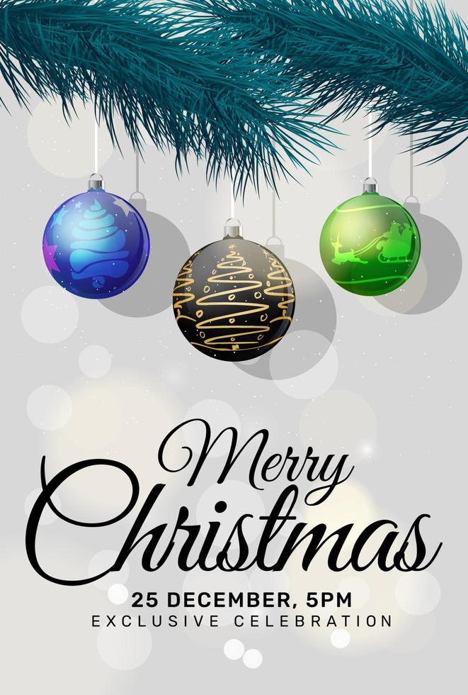 Elegant christmas background with branches and christmas balls vector