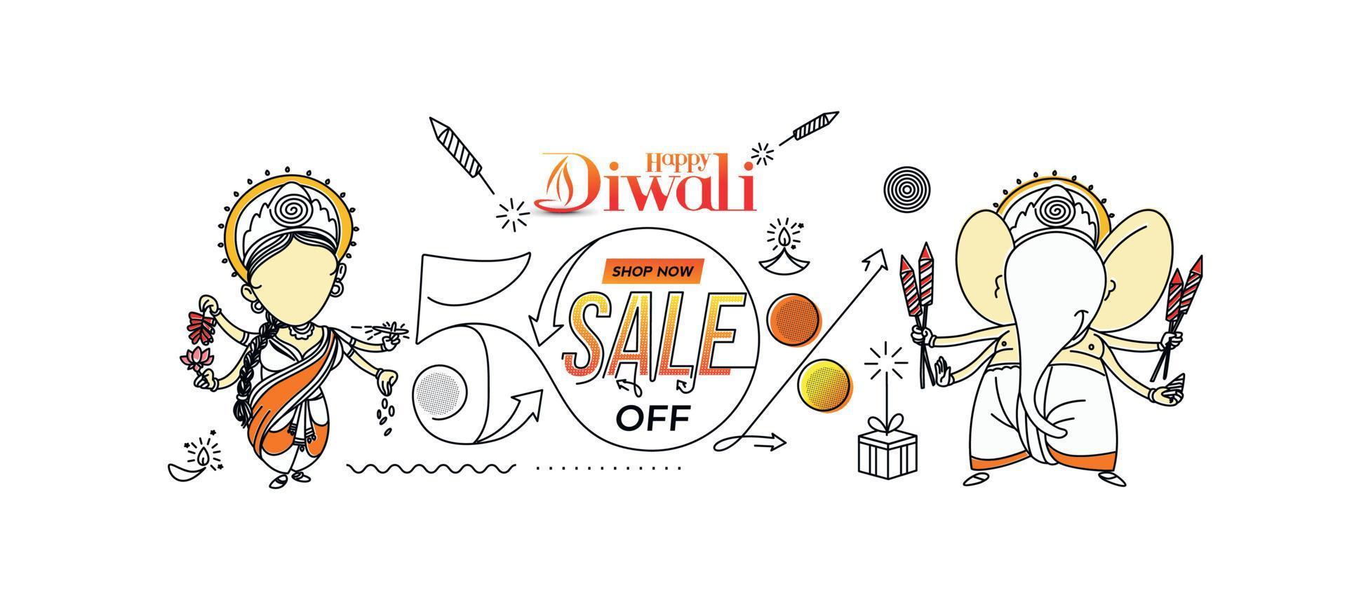 Happy Diwali Sale Banner Poster, Vector illustration.