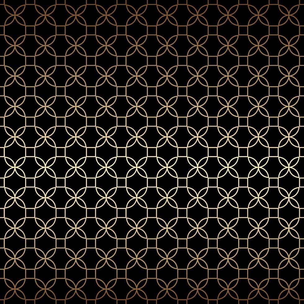 Linear black and gold geometric seamless pattern with stylized flowers, art deco style vector
