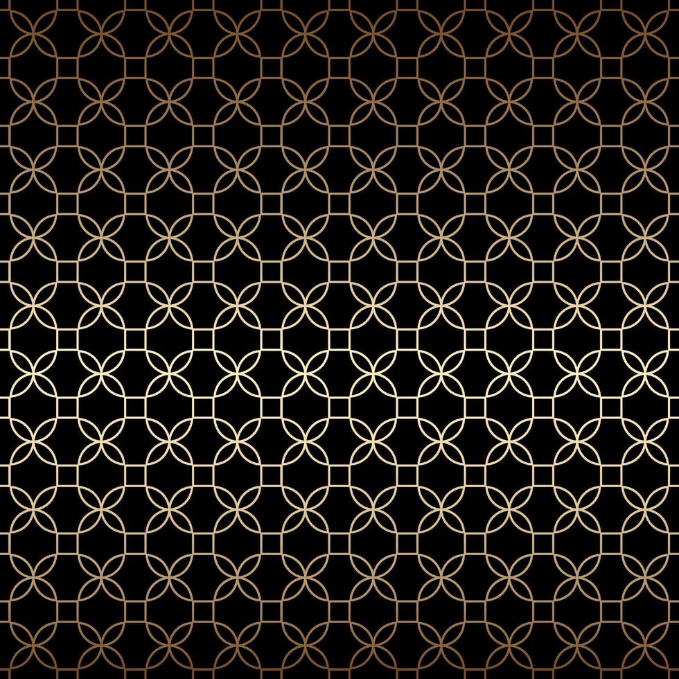 Linear black and gold geometric seamless pattern with stylized flowers, art deco style vector