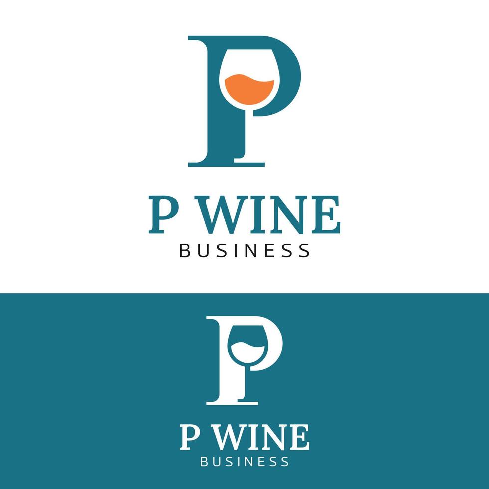 Letter Initial P Wine Glass Logo Design Template vector