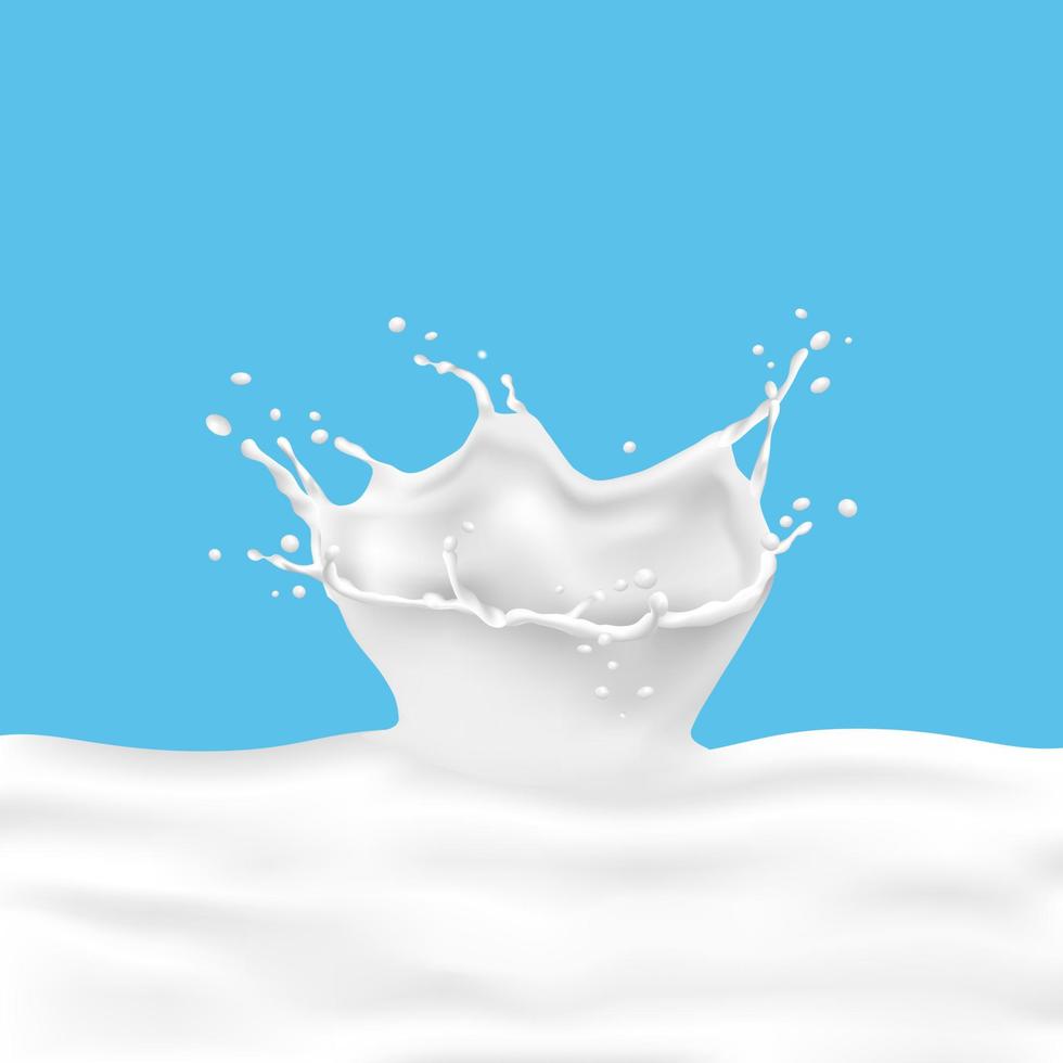 Milk with milk splash on blue background vector