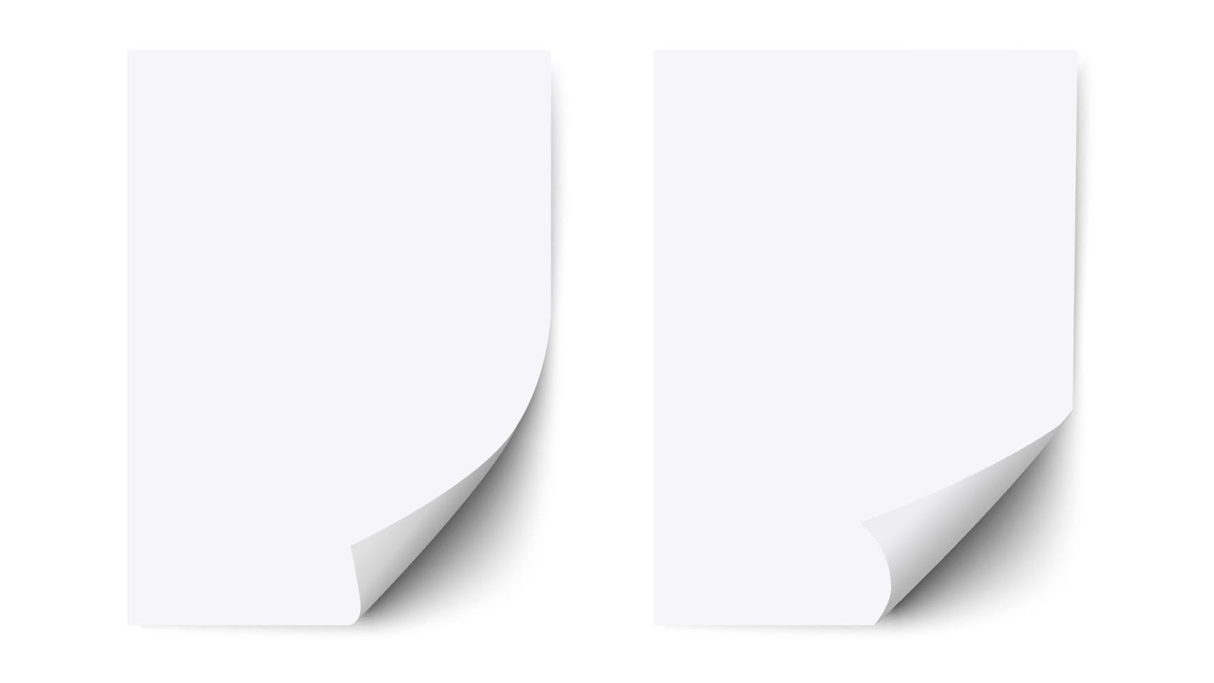 Blank sheet of white paper with curled corner and shadow, paper mockups vector