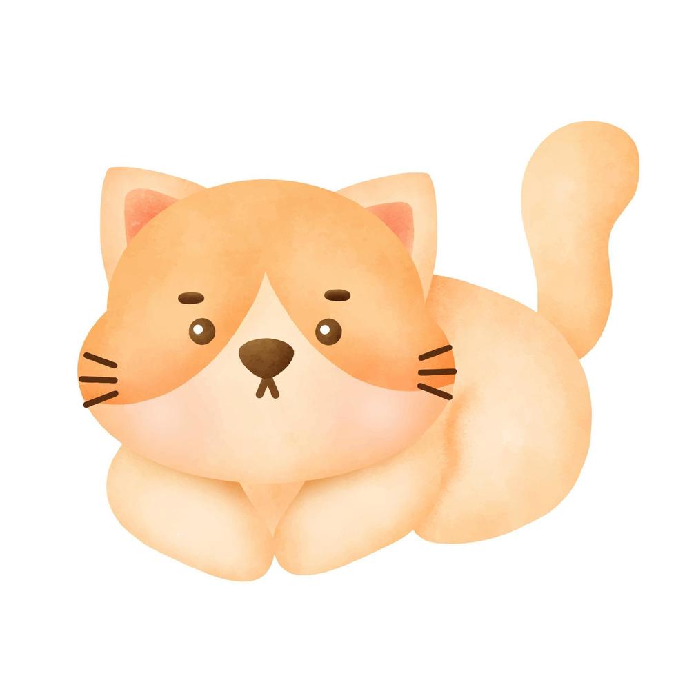 Hand drawn watercolor cute cat greeting card. vector