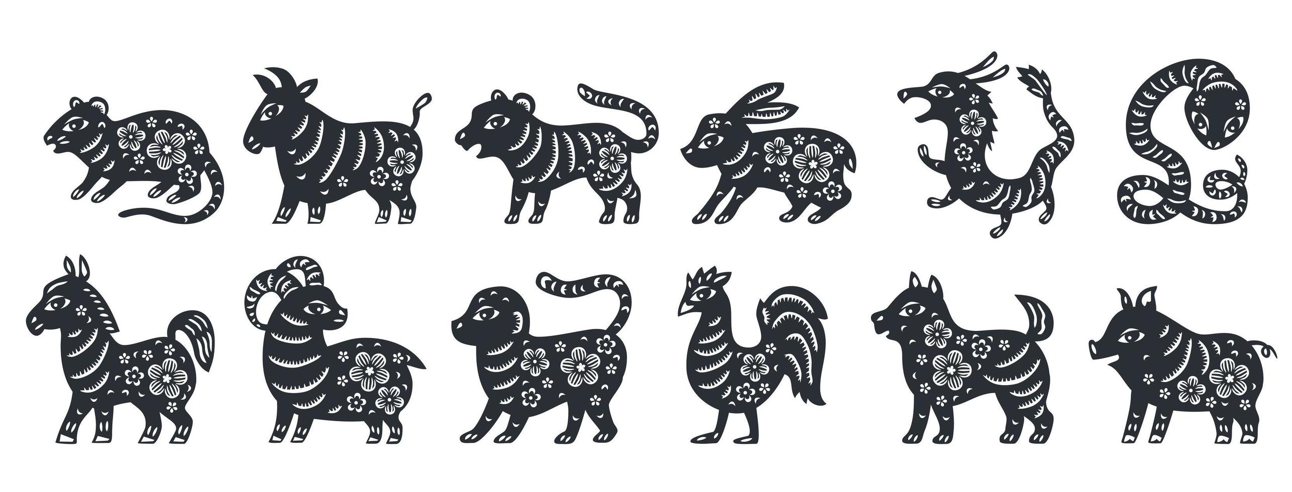 Traditional chinese zodiac set of all 12 animals for Chinese New Year  4225011 Vector Art at Vecteezy
