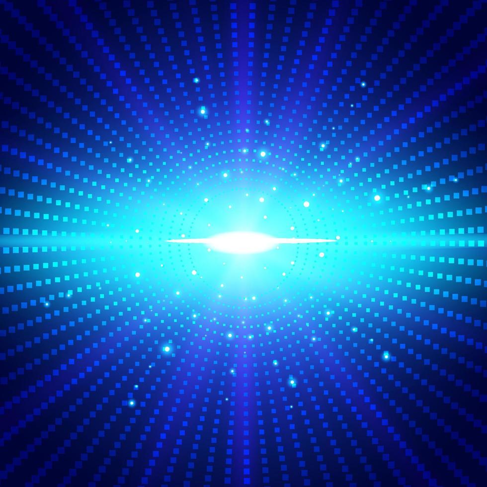 Abstract technology futuristic blue neon radial light burst effect on dark background. vector