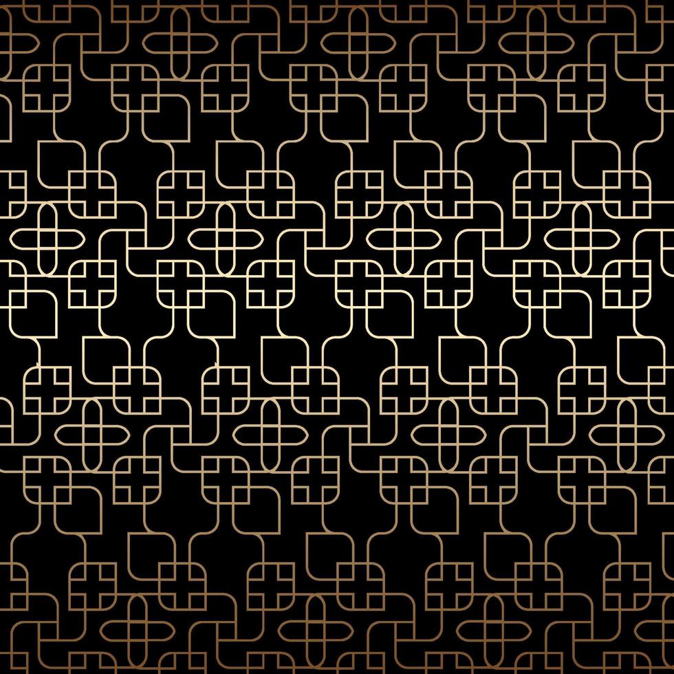 Golden linear seamless pattern, art deco, black and gold colors vector