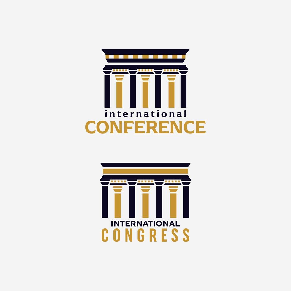 Plantilla de diseño vectorial de logotipo de conferencia y congreso internacional con estilos modernos, simples y minimalistas. silueta museo edificio logo vector diseño ilustración.