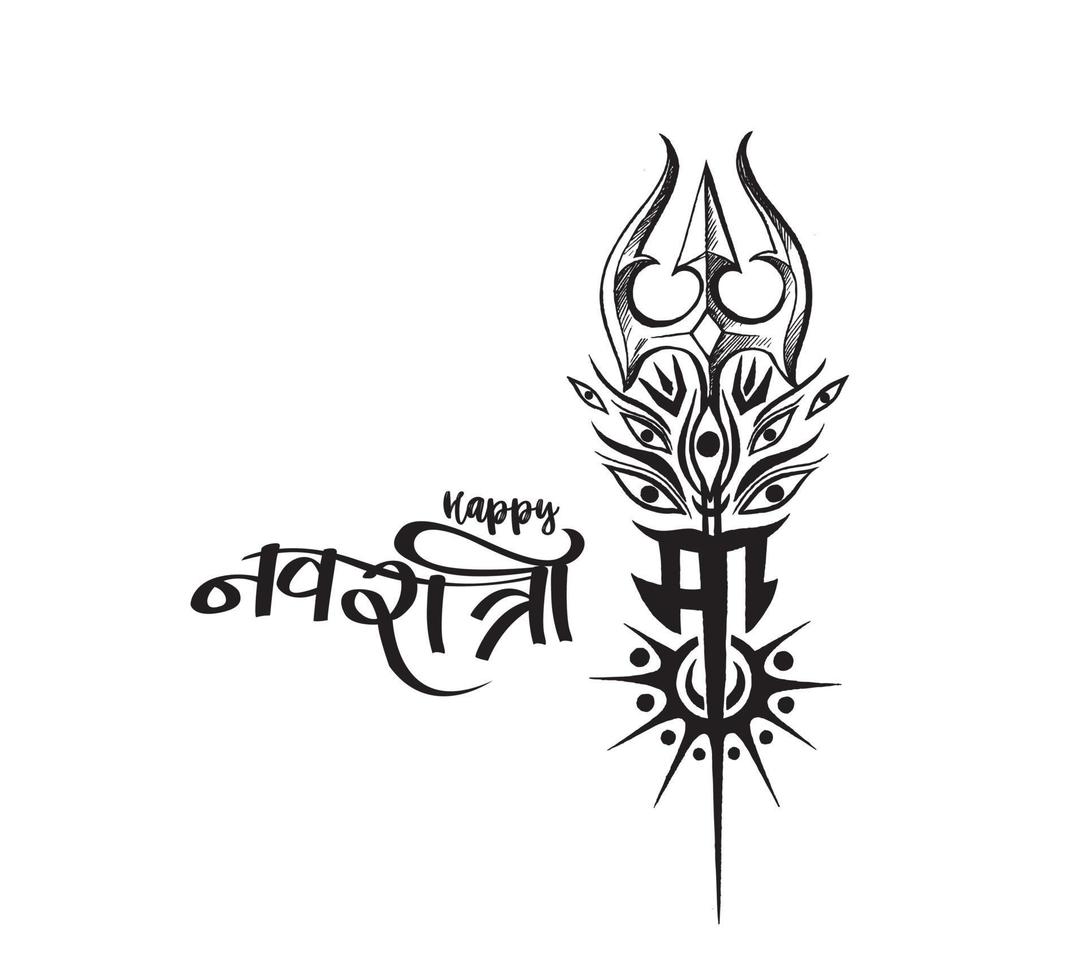Trisulam with Maa Hindi Text Happy Navratri Background. vector