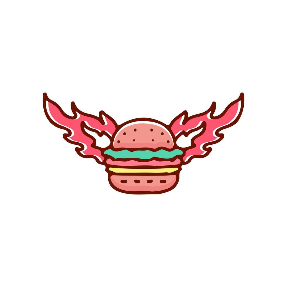 Burger with fire wings illustration. Vector graphics for t-shirt prints and other uses.