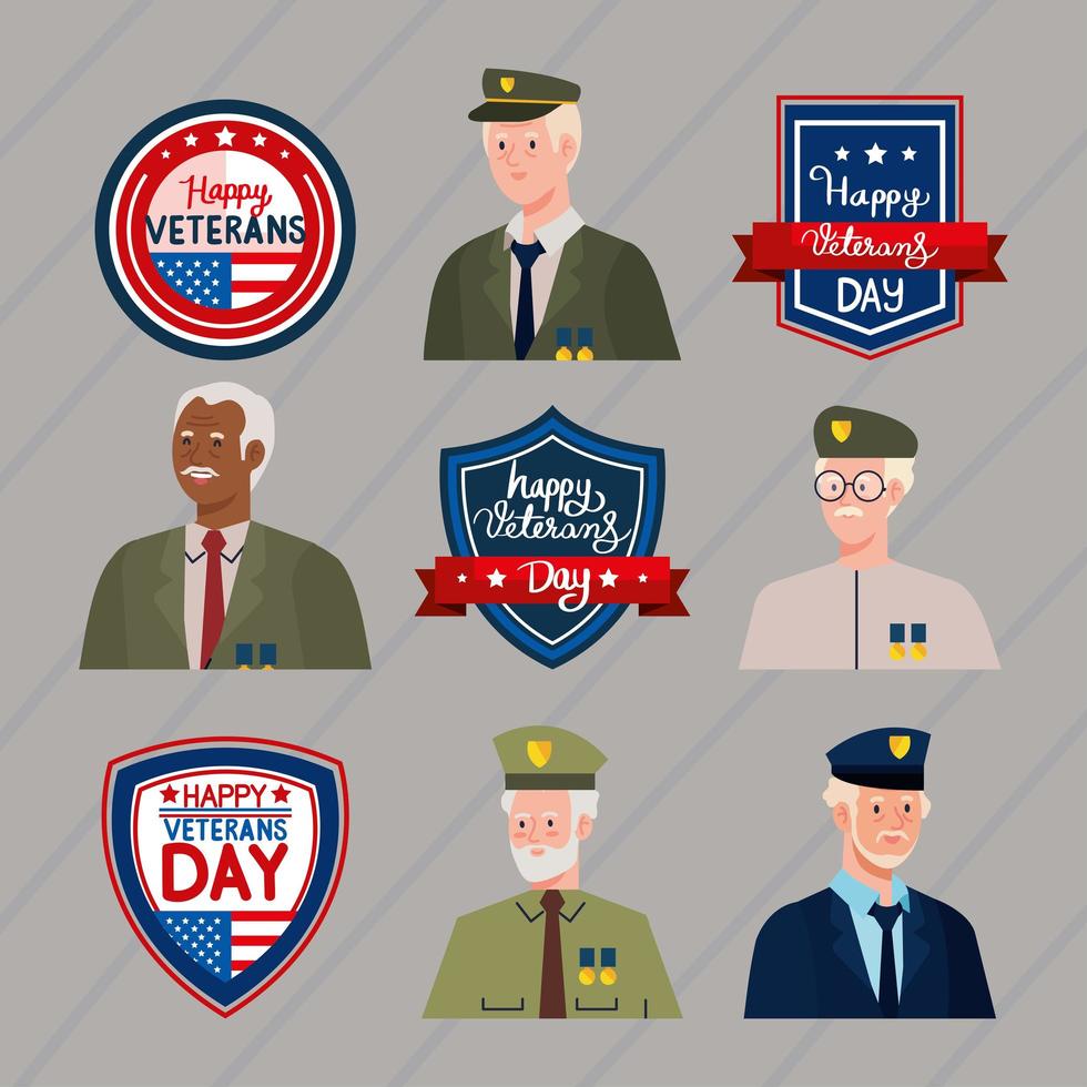 four veterans and emblems vector