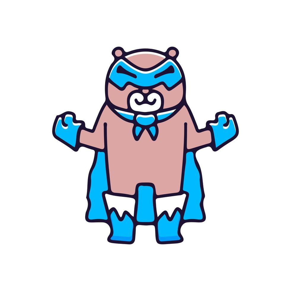 Ilustración de superhéroe de oso lindo de dibujos animados. gráficos vectoriales para estampados de camisetas y otros usos. vector