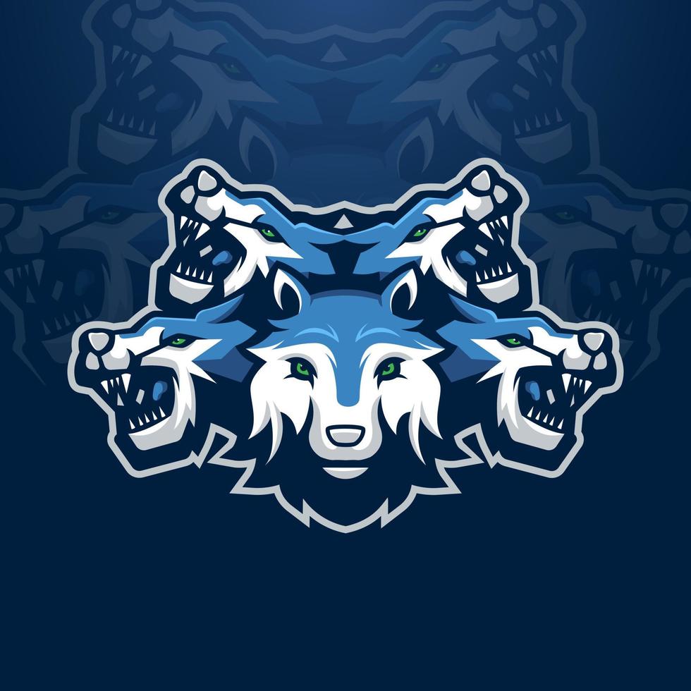 Vector de diseño de logotipo de mascota de lobo con estilo de concepto de ilustración moderna para impresión de insignias, emblemas y camisetas. paquete de ilustración de lobos para deporte, juegos o equipo