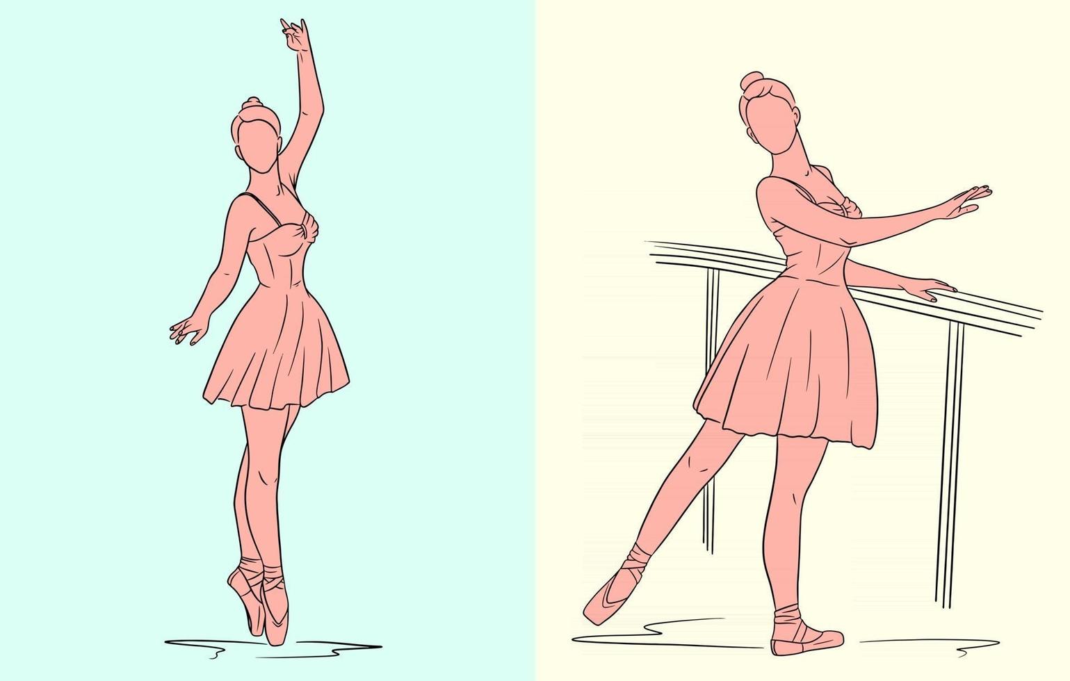Ballerina in dress and pointe shoes. Line style. Dancer. vector