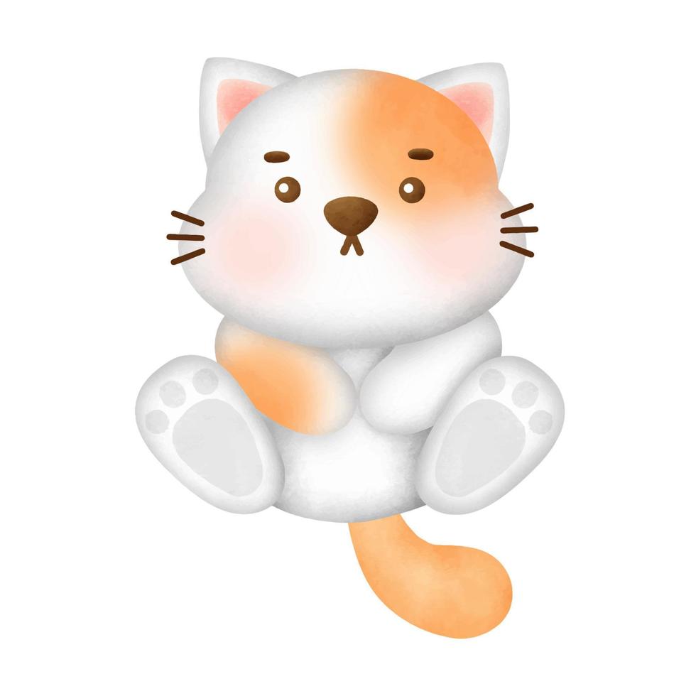 Hand drawn watercolor cute cat greeting card. vector