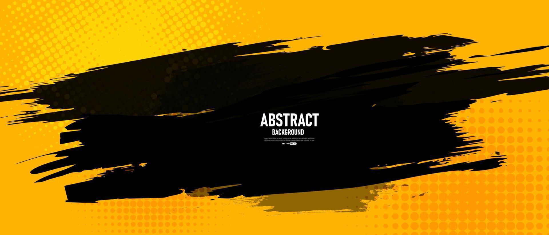 Black and yellow abstract background with brushstroke and halftone style. vector